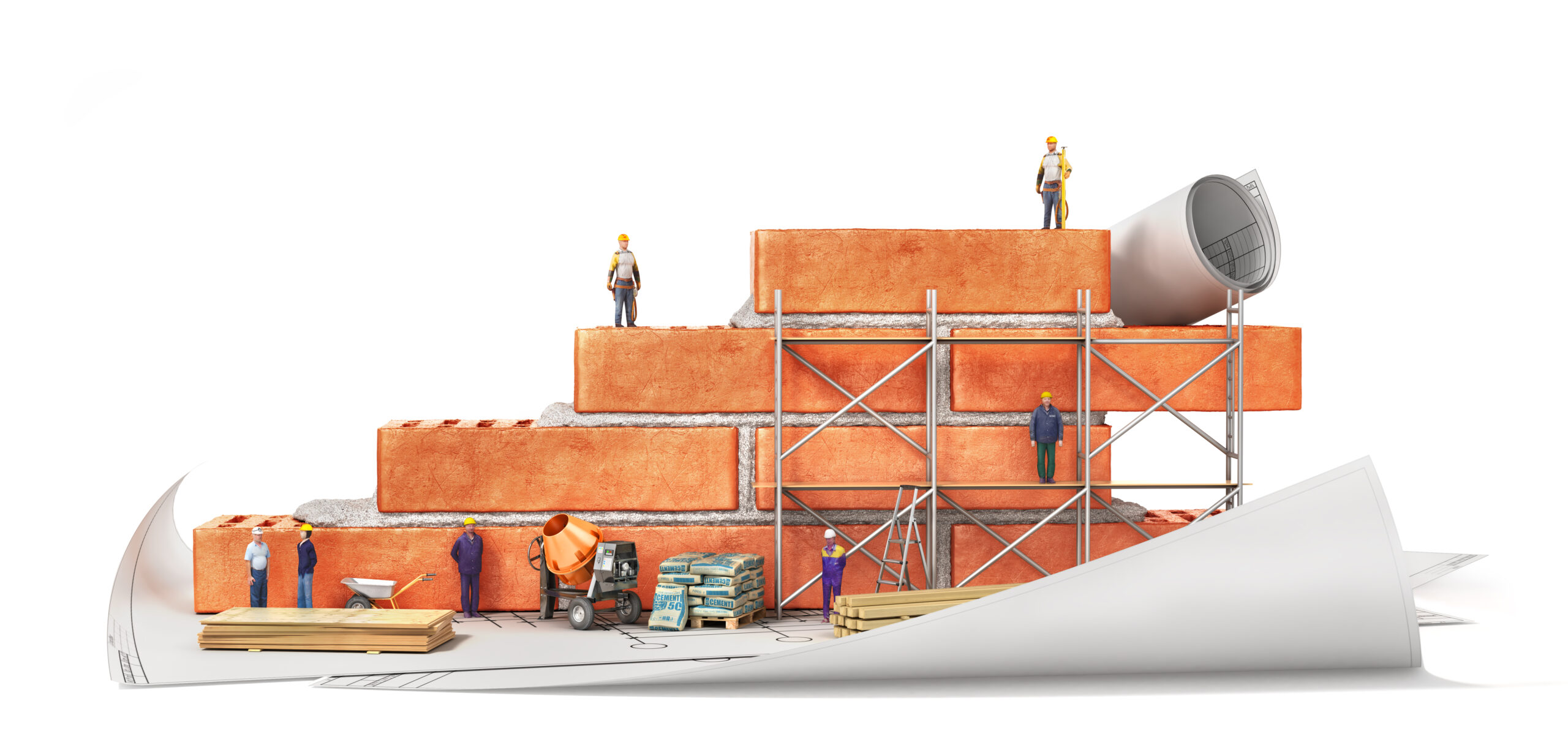 Construction,Concept.,Part,Of,Brick,Wall,In,Construction,Process,With